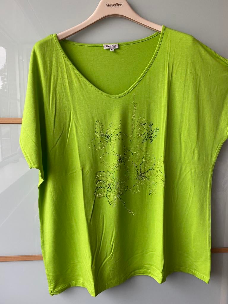 Mayerline T Shirt Citrus groen met glinsters, Kleding | Dames, T-shirts, Mayerline, Maat 46/48 (XL) of groter, Ophalen of Verzenden