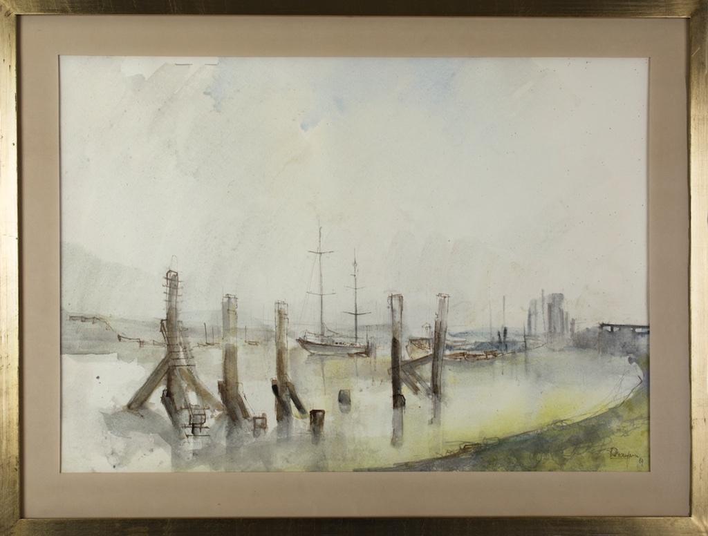Aquarel Nieuwpoort Roger Baeyens Nieuwpoortkanaal, Ophalen