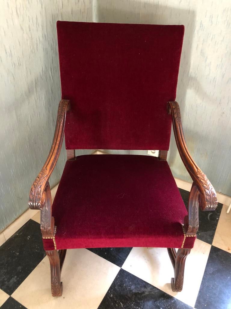 Fauteuil van hout en fluweel, Antiek en Kunst, Ophalen