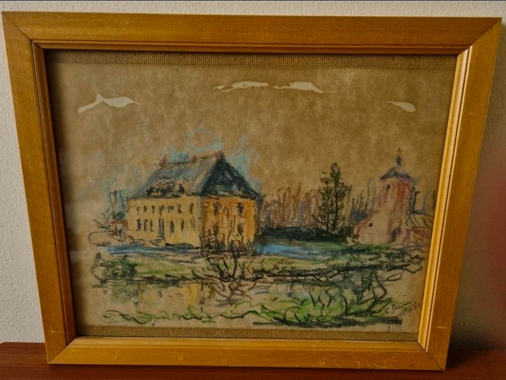 (1883) Kasteel d'Auxy de Launois (Thoricourt) - Pastel, Antiek en Kunst, Ophalen of Verzenden