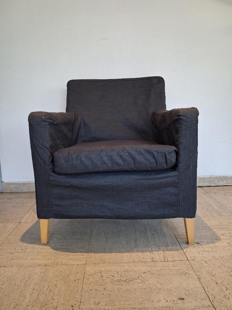 Moderne Ikea Karlstad fauteuil in antracietgrijs, Huis en Inrichting, Ophalen, 100 tot 125 cm, 75 tot 100 cm, Hout