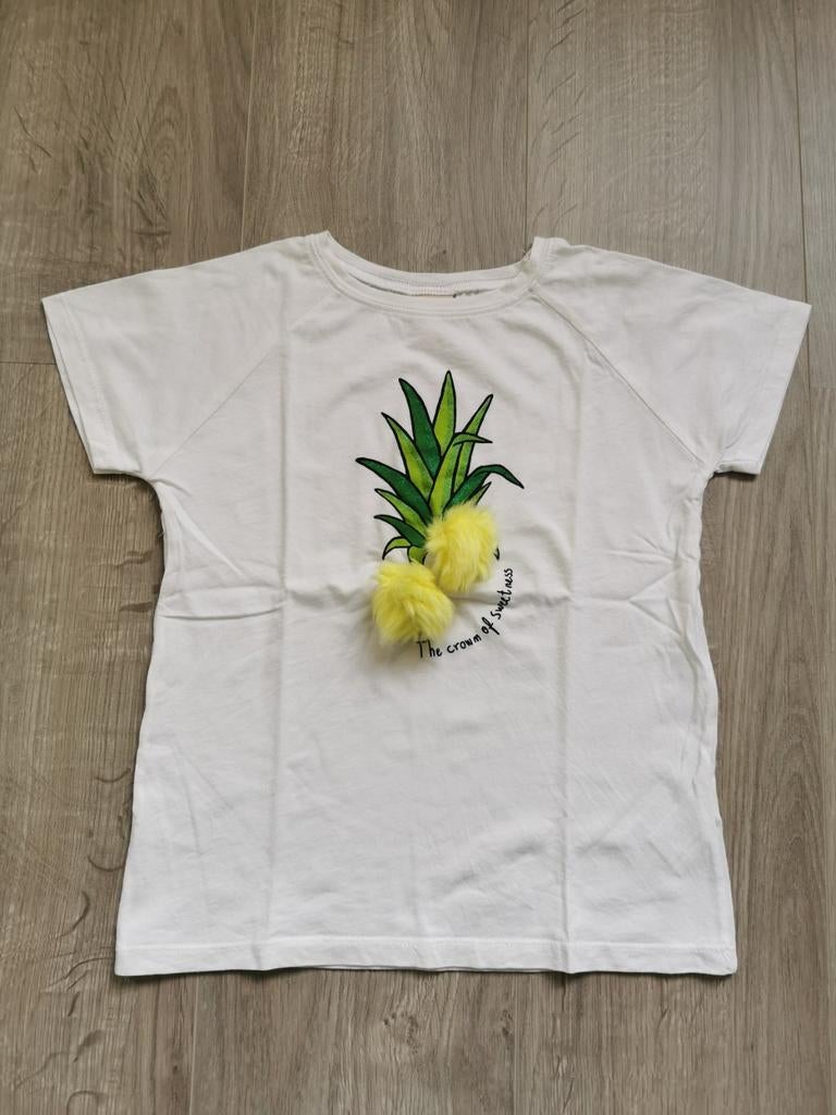 Witte t-shirt ananas Zara - maat 122, Meisje, Ophalen of Verzenden, Zo goed als nieuw, Zara