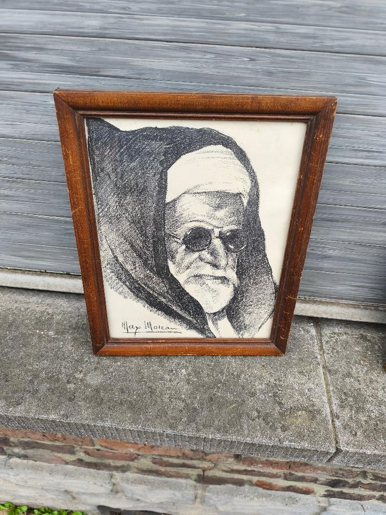 Lithographie tête de marocain signe max moreau, Enlèvement ou Envoi
