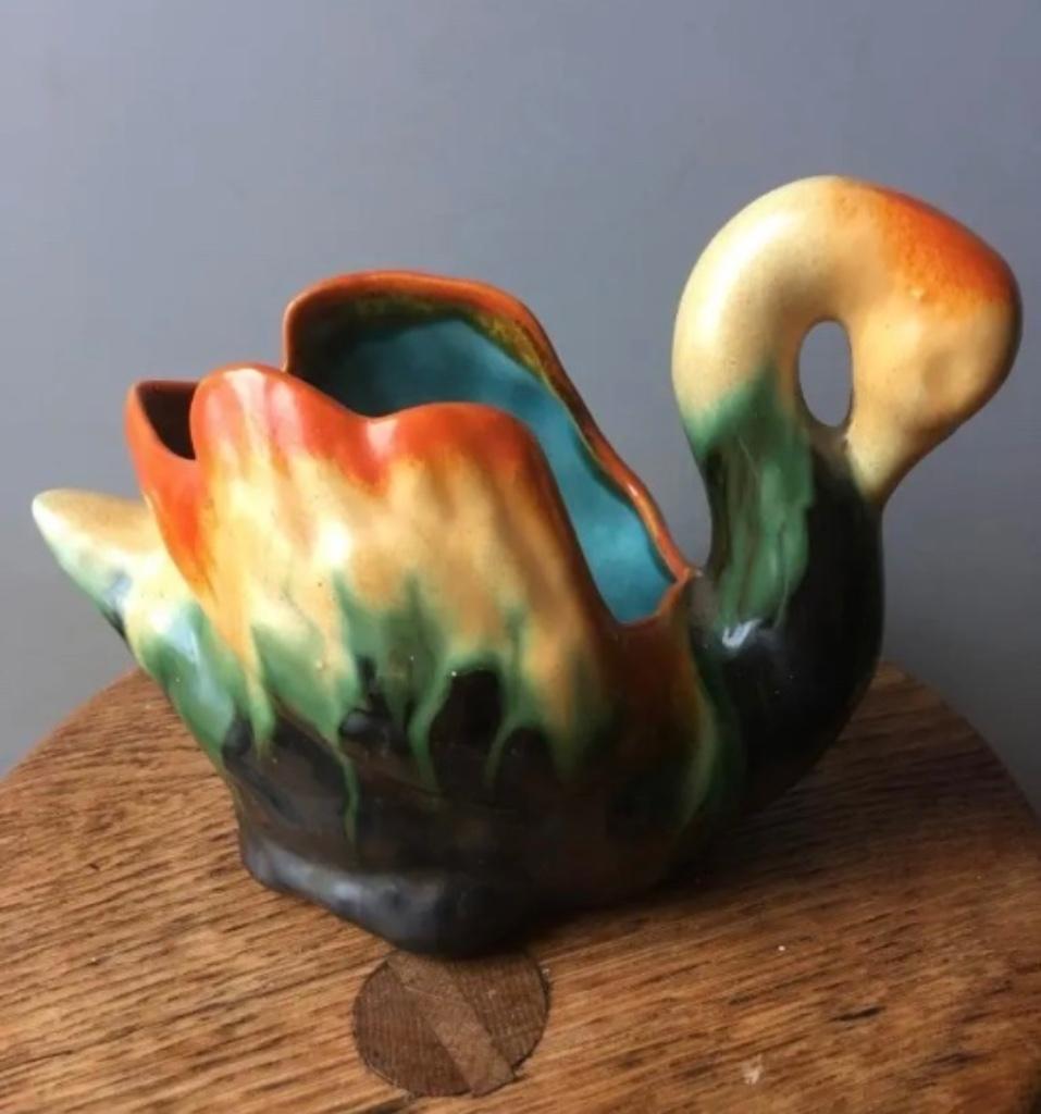 Art Deco keramieken, geglazuurd zwaantje planter Thulin, Antiek en Kunst, Ophalen of Verzenden