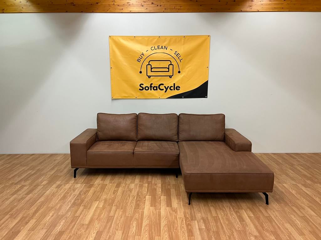 fauteuil trois places cognac avec chaise longue — SofaCycle, Enlèvement ou Envoi, Comme neuf