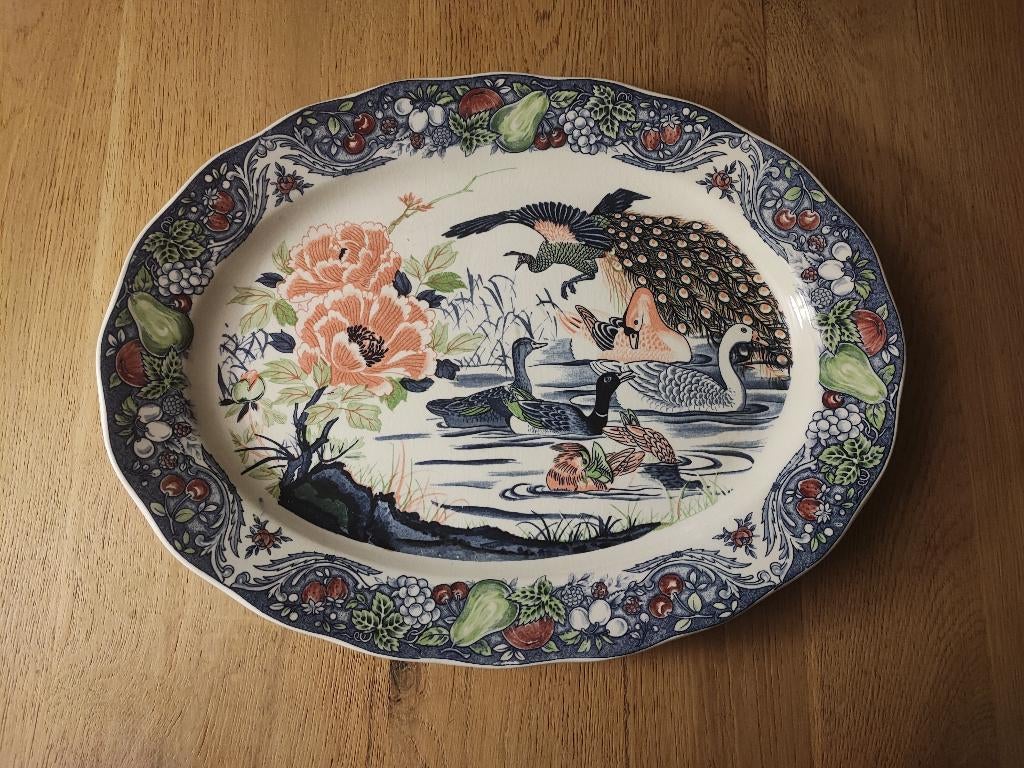 Grote Chinese serveerschotel met pauwen, eenden en ganzen, Ophalen of Verzenden