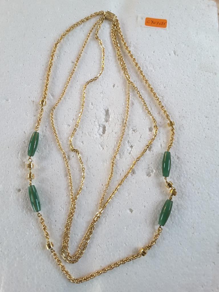 collier fantaisie doré et vert 3 rangs 70-76-85 cm C707685, Bijoux, Sacs & Beauté, Colliers, Enlèvement ou Envoi, Neuf, Or, Synthétique