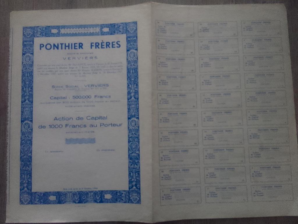 Titre Action Fonderie PONTHIER Frères Verviers 1944, Enlèvement ou Envoi, 1920 à 1950, Action
