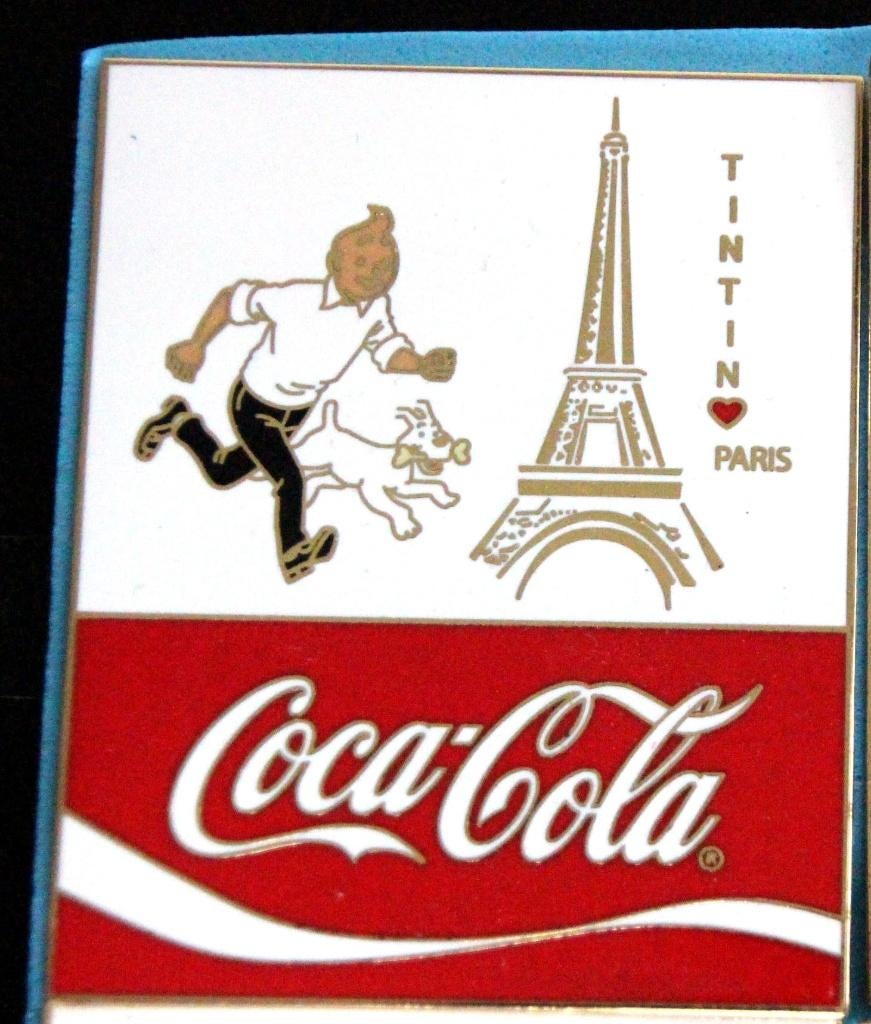 XXL pin Kuifje Tintin Hergé Coca Cola Eifeltoren 7 x 5,5 cm, Envoi, Tintin, Comme neuf