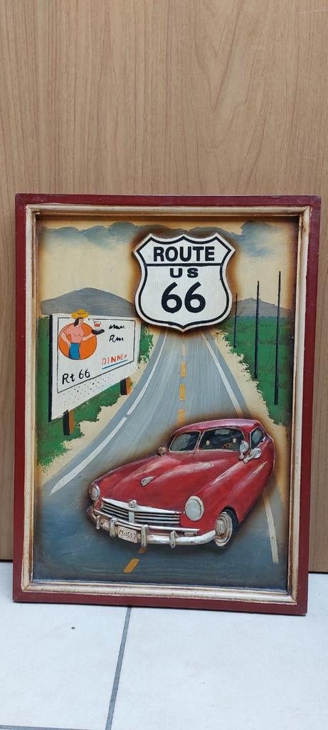 Authentique enseigne de pub en bois Route 66, Enlèvement ou Envoi, Comme neuf, Voitures