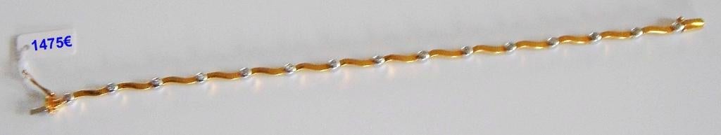Bracelet dame ondulé en or bicolore 18K + 15 diamants, NEUF, Bijoux, Sacs & Beauté, Bracelets, Neuf, Or, Or, Enlèvement