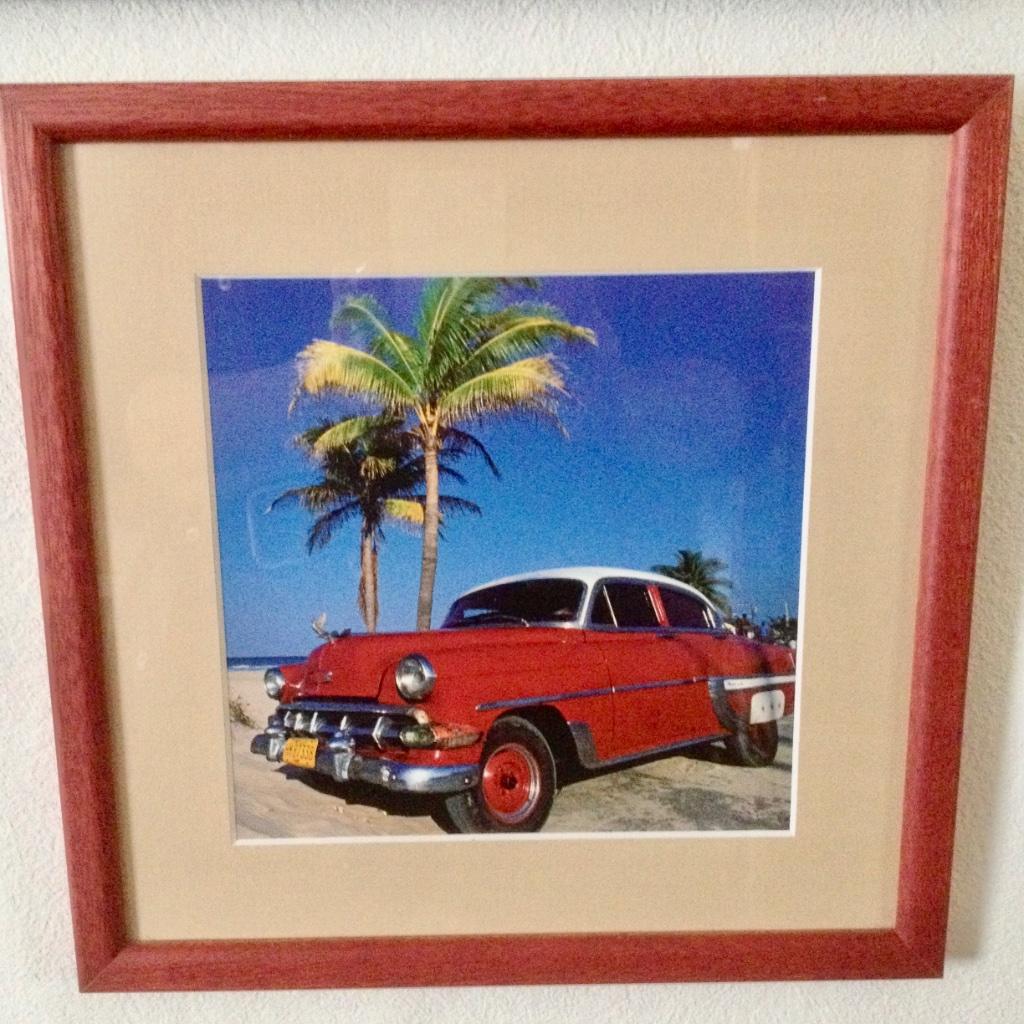 CUBA kadertje (24x24cm) met iconische classic American car, Moins de 50 cm, Enlèvement ou Envoi, Comme neuf, Bois