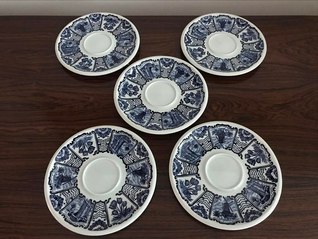 Boch Old Dutch set van 5 bordjes schoteltjes, Ophalen of Verzenden