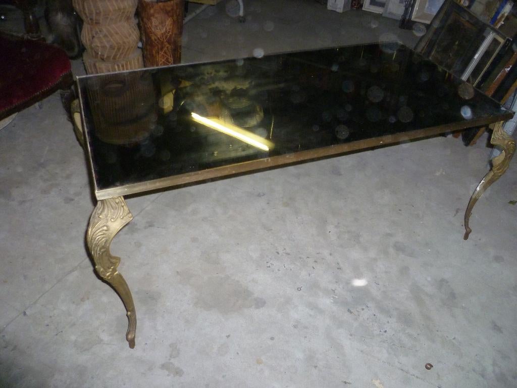 KOPEREN SALONTAFEL MET ZWART GLAZEN BLAD, Enlèvement