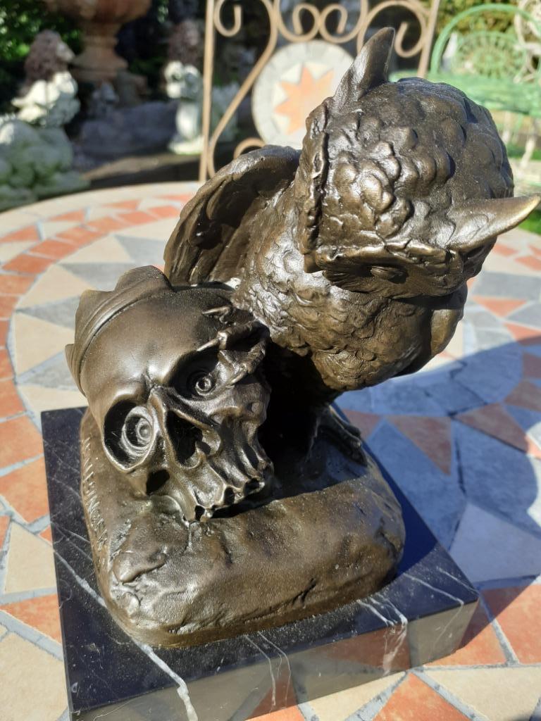 Superbe bronze animalier ( le hibou à la tête de mort), Enlèvement ou Envoi, Bronze