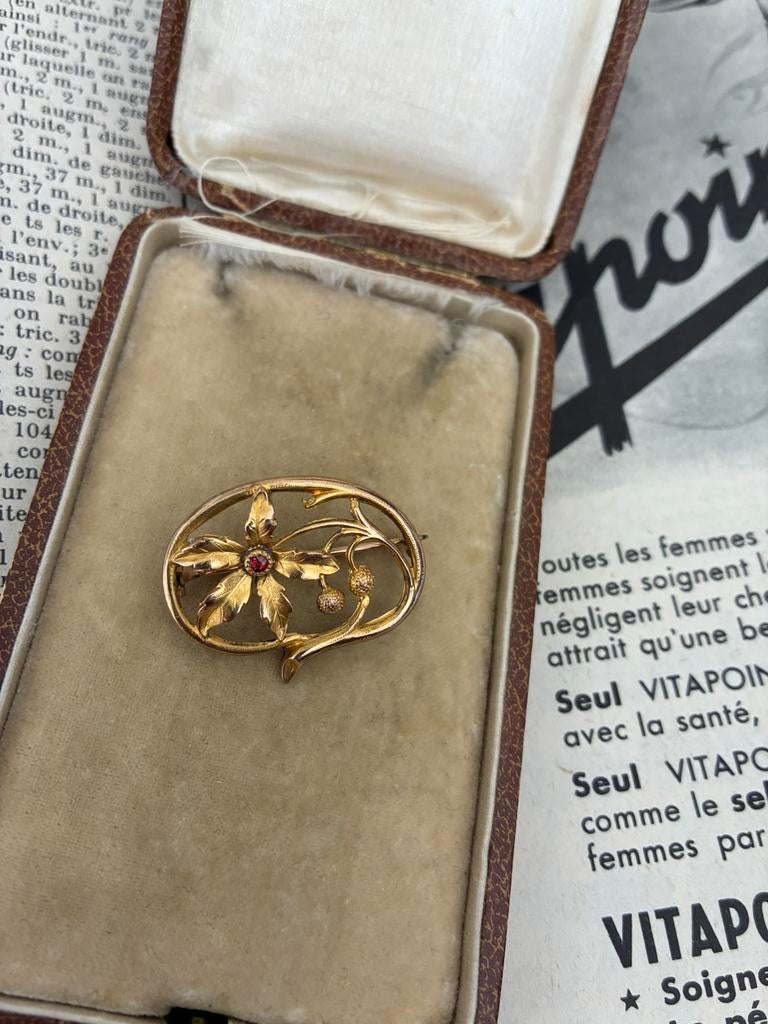 Belle ancienne broche art nouveau, Or, Avec pierre précieuse, Envoi, Moins de 4 cm