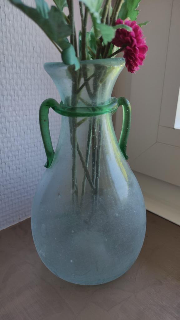 Très joli vase en verre sablé artisanal, Wit, Nieuw, Ophalen of Verzenden, Glas