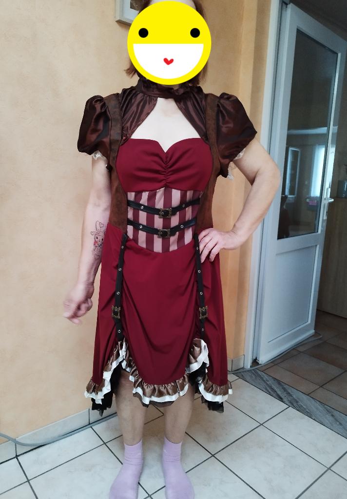 Bordeaux rood Steampunk kostuum ONGEDRAGEN maat 48, Ophalen of Verzenden, Nieuw, Maat 46/48 (XL) of groter, Kleding
