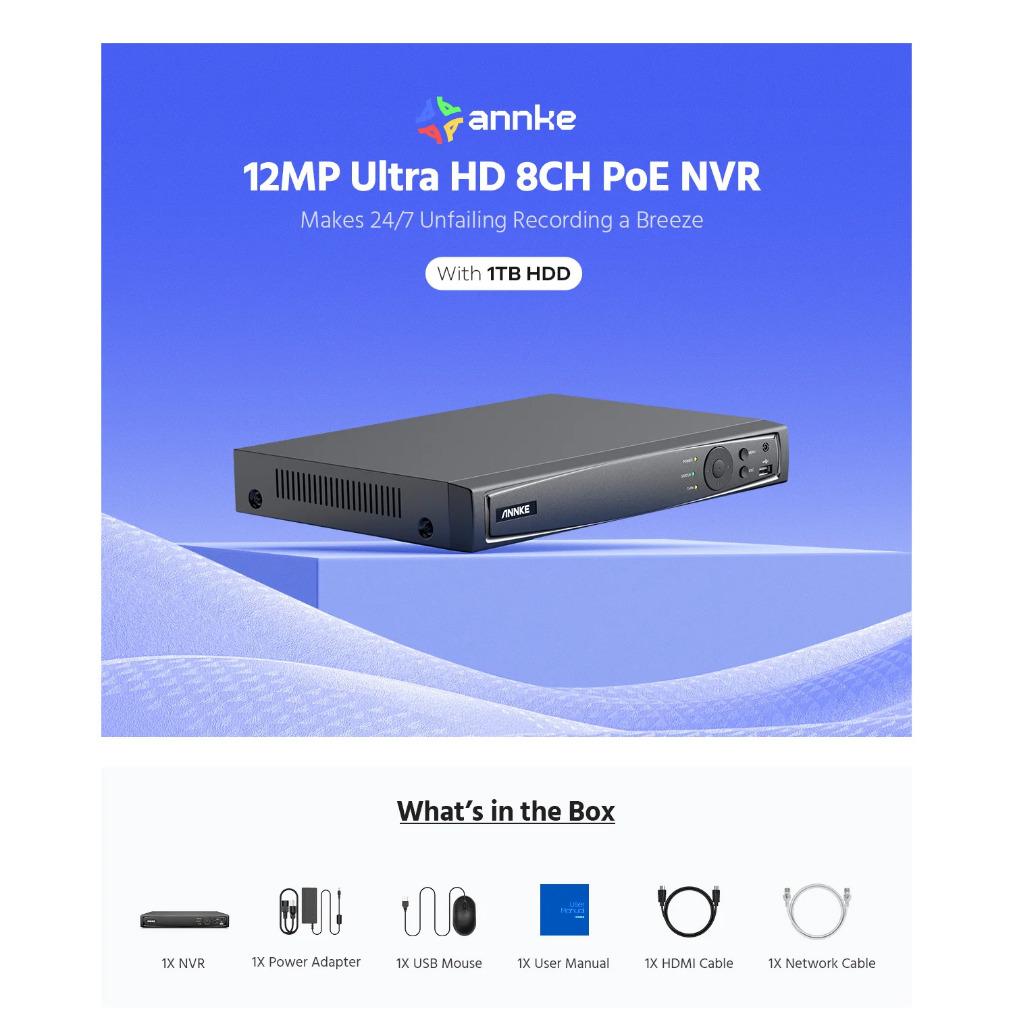 Annke 8MP 8CH POE enregistreur vidéo H.265 NVR, TV, Hi-fi & Vidéo, Caméras de surveillance, Enlèvement, Comme neuf, Caméra extérieure