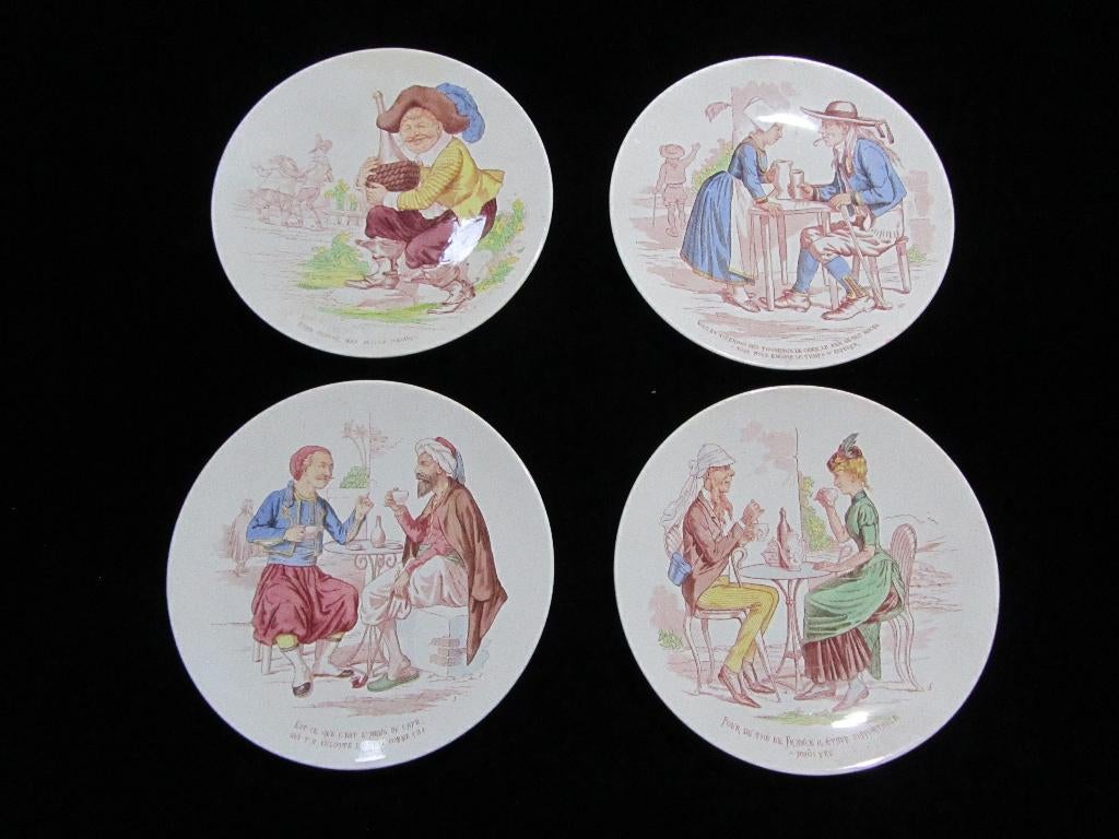 Céramique Sarreguemines: 4 assiettes parlantes aux boissons!, Enlèvement ou Envoi