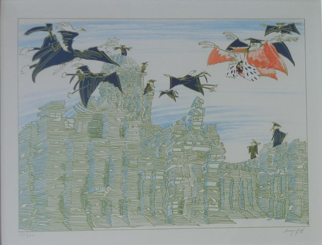 HUGOKE / VLIEGENDE ADVOCATEN RECHTERS / KLEURLITHO 86x102cm, Enlèvement