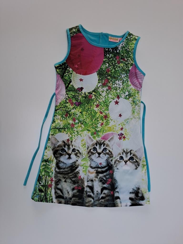 Mt 122 Blauwe jurk met poesjes, glinsterende sterren, takken, Kinderen en Baby's, Kinderkleding | Maat 122, Gebruikt, Meisje, Ophalen of Verzenden