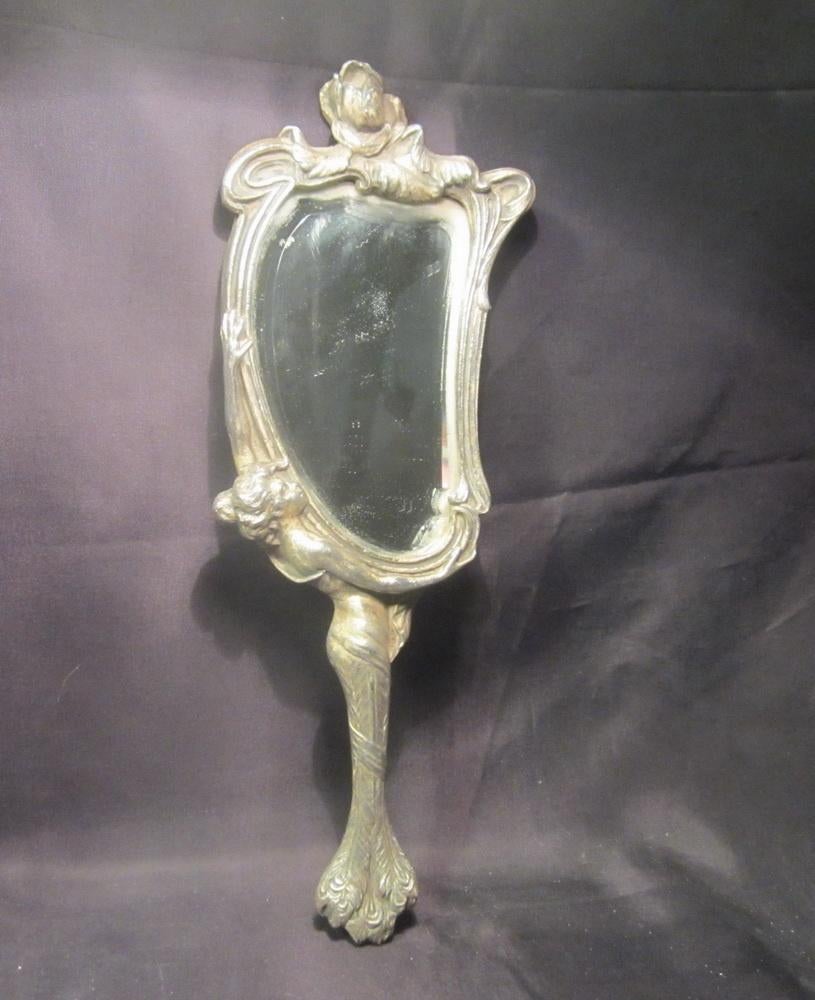 Miroir à main Art nouveau avec dame, argenté, vers 1900, Envoi