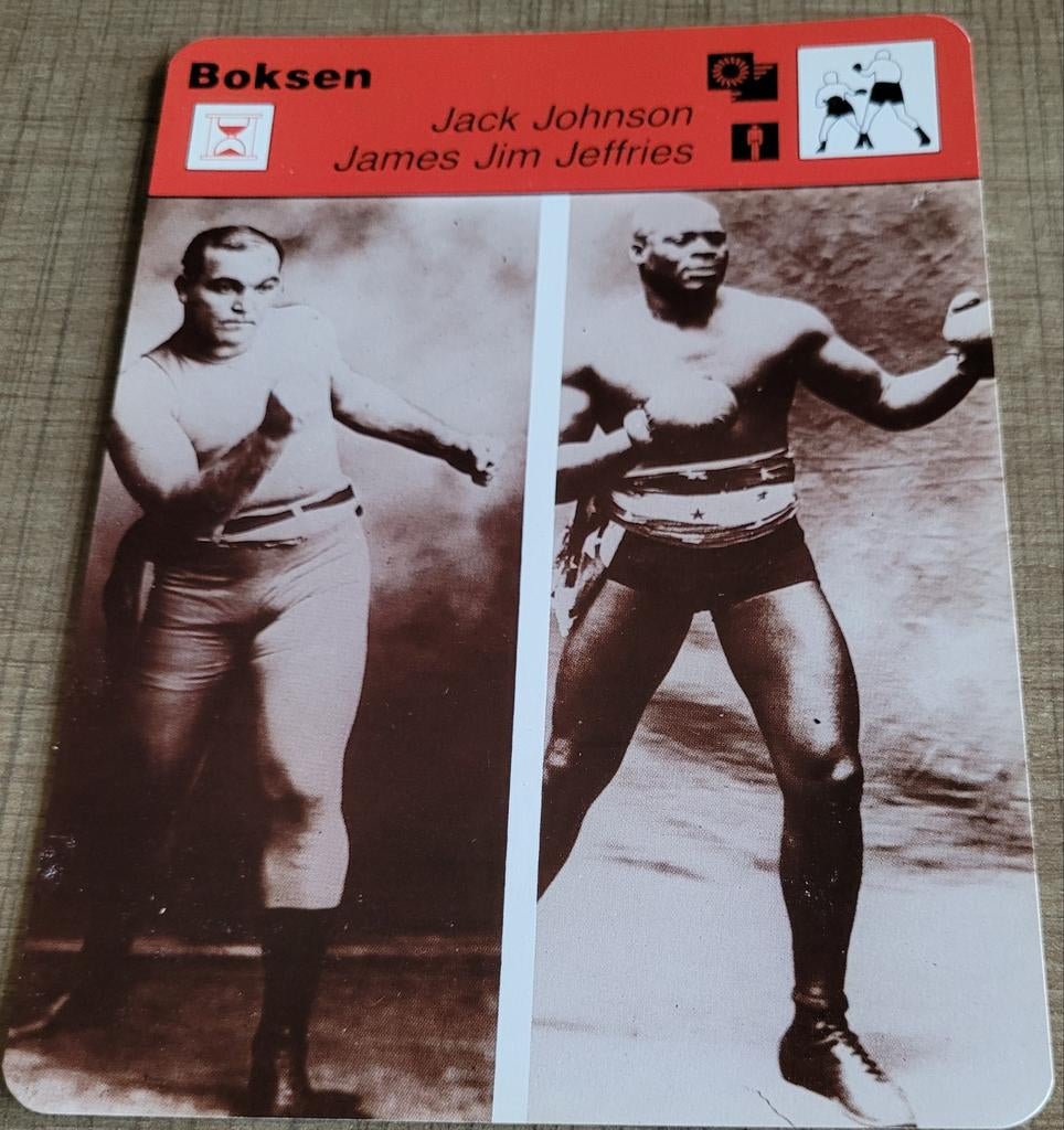 Verzamelkaart boksen: Jack Johnson en James Jim Jeffries, Ophalen of Verzenden, Gebruikt, Poster, Plaatje of Sticker