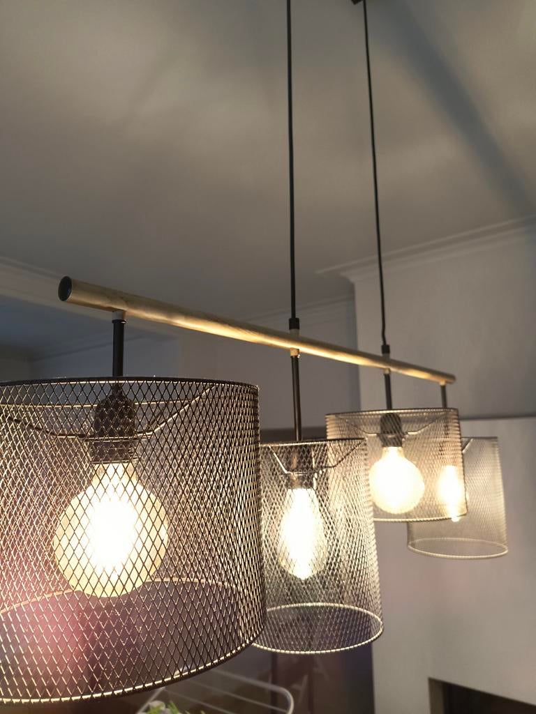 Hanglamp eikenhout/metaal inclusief lampen, Huis en Inrichting, Lampen | Hanglampen, Gebruikt, 50 tot 75 cm, Ophalen of Verzenden