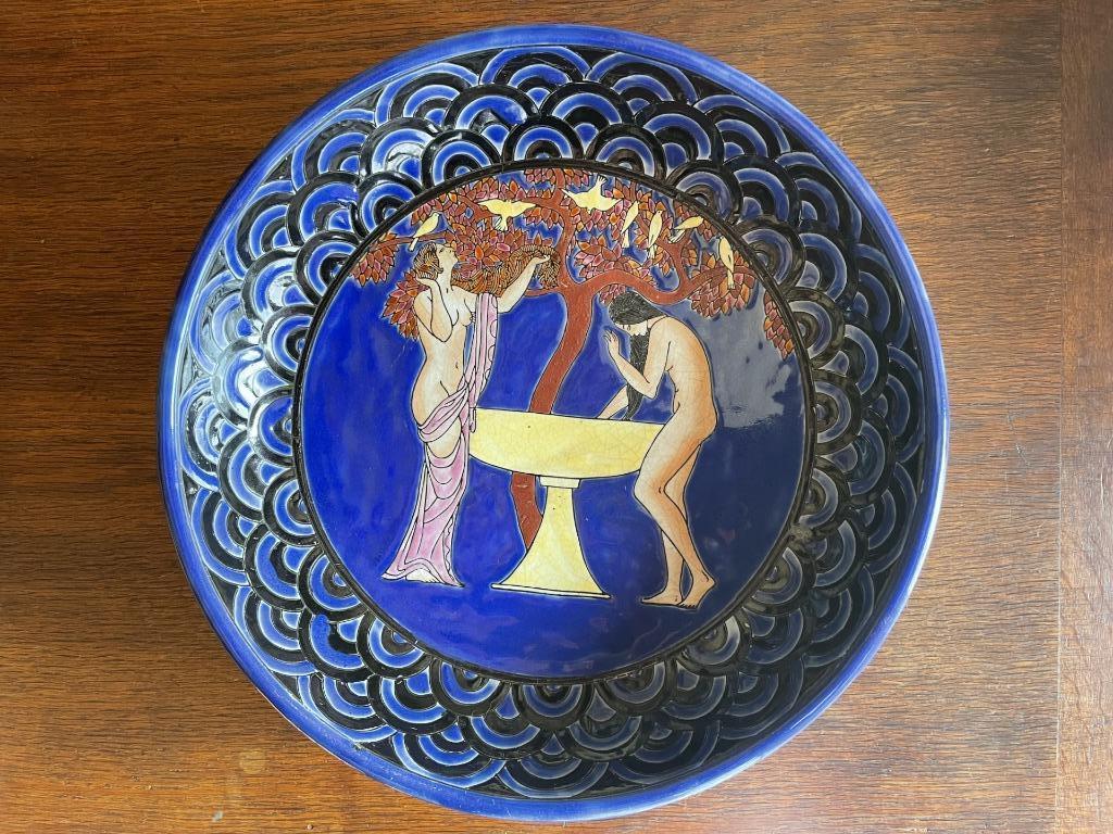 Superbe plat art-déco en émaux, Enlèvement ou Envoi