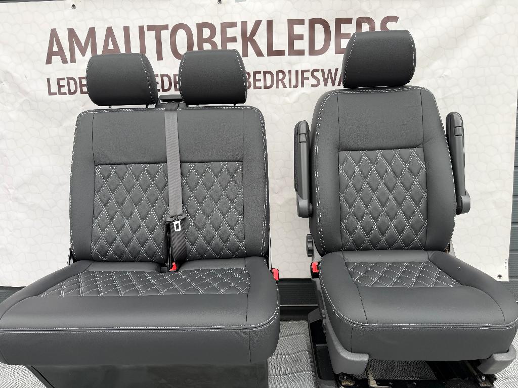 Stoel +Bank met zwart leder ruitmotief Transporter T5. T6, Autos : Pièces & Accessoires, Habitacle & Garnissage, Volkswagen, Neuf