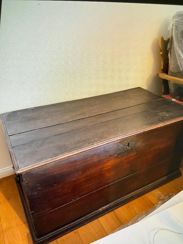 Oude houten kist met mooi slot en klein kistje, Antiek en Kunst, Ophalen