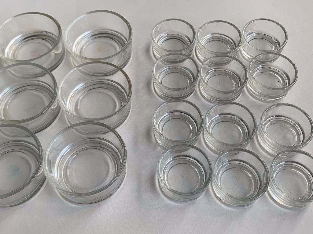 Stevige glazen sorteerpotjes of t-lichtjes 18stuks, Overige materialen, Overige kleuren, Nieuw, Ophalen of Verzenden