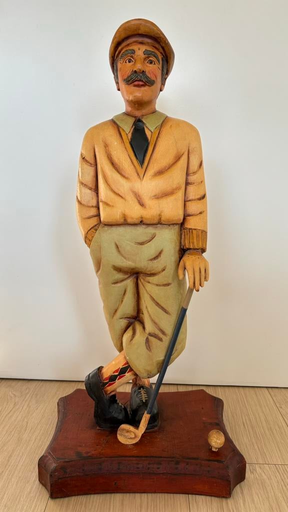 Houten beeld golfer, Enlèvement, Comme neuf