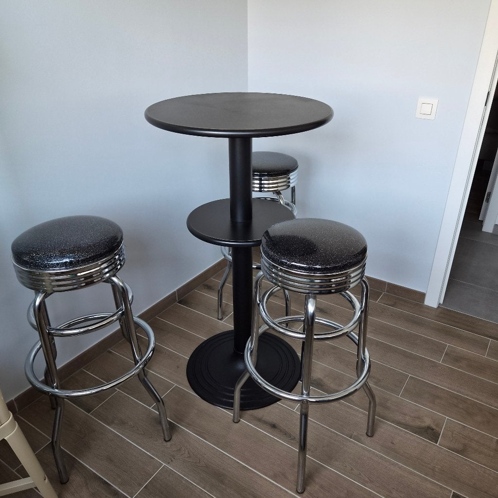 Bartafel met 3 barkrukken Retro dinerstijl €250, Huis en Inrichting, Ophalen, Gebruikt, Inclusief barstoelen