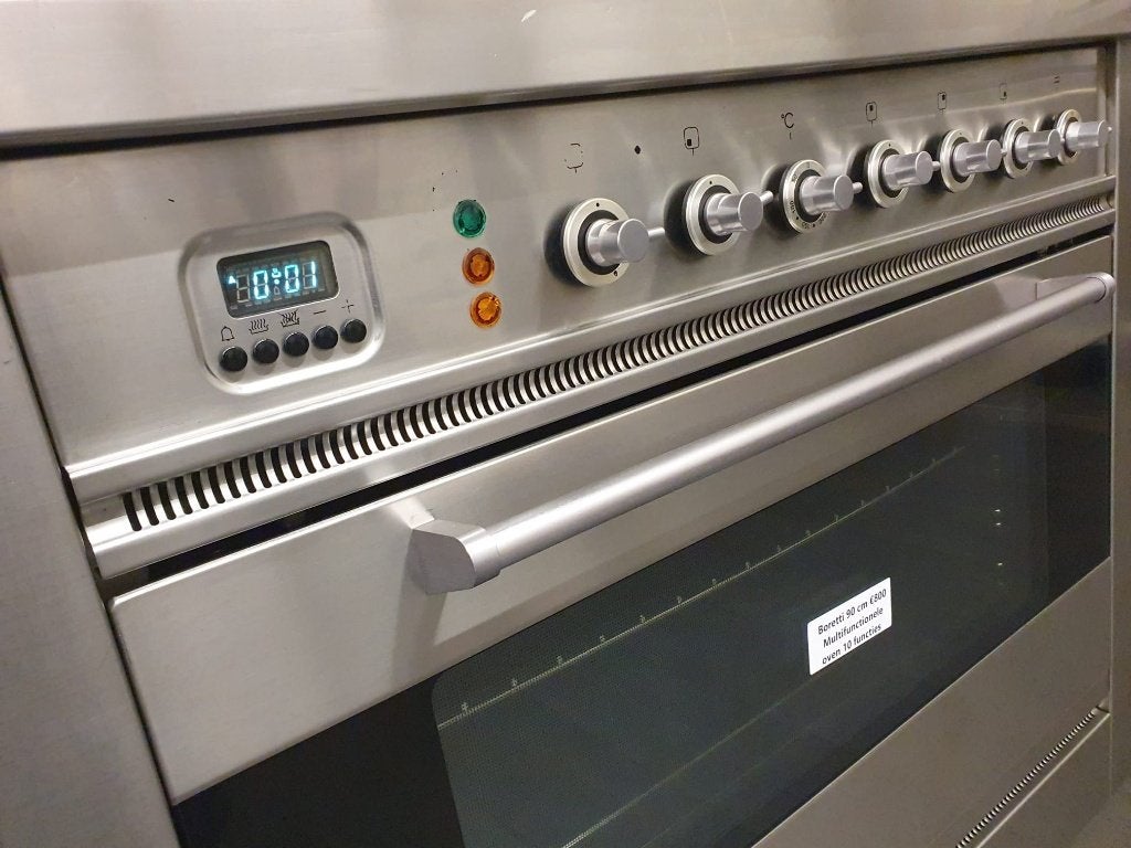 Boretti Fornuis 90cm RVS 5 pitten 1 elektrische oven, Gaz, Classe énergétique A ou plus économe, Comme neuf, Enlèvement