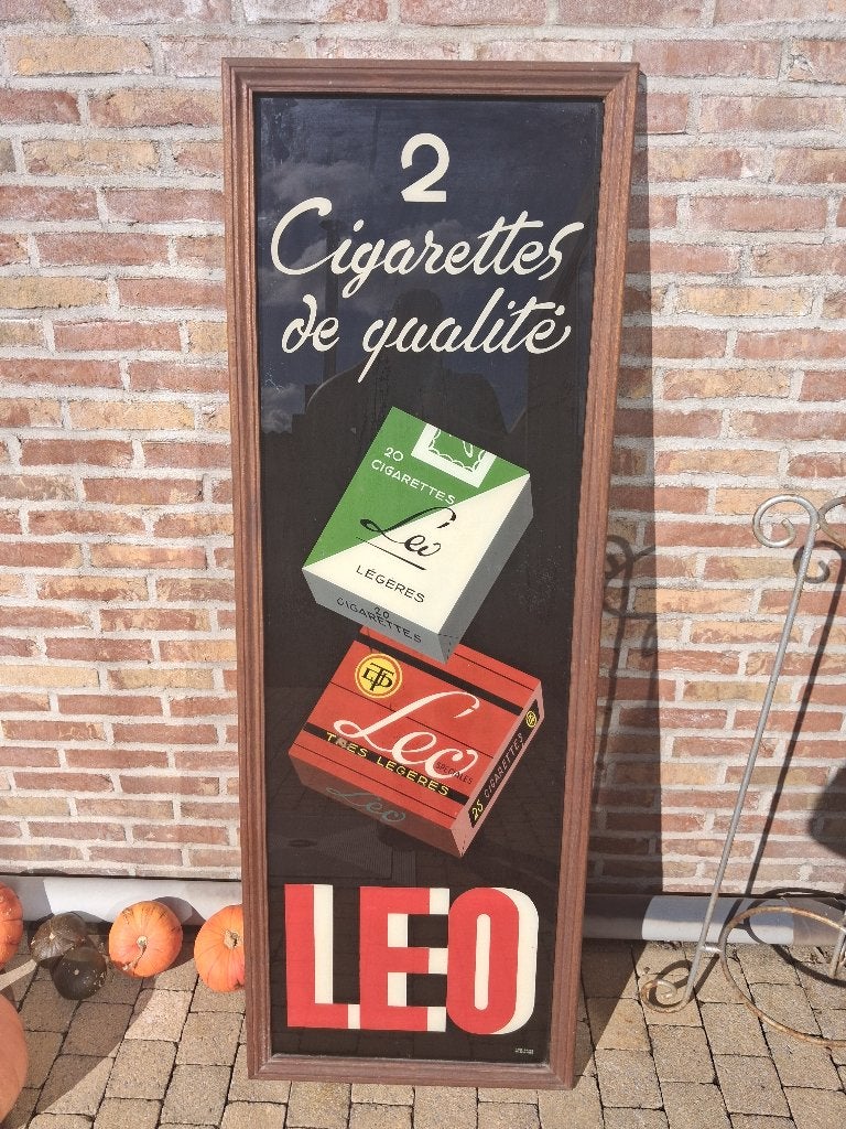 grande plaque de verre à cigarettes Leo année 1950, Enlèvement, Comme neuf, Panneau publicitaire