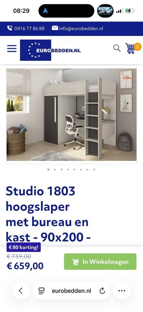 Hoogslaper met bureau en kast, Ophalen, Gebruikt, Hoogslaper
