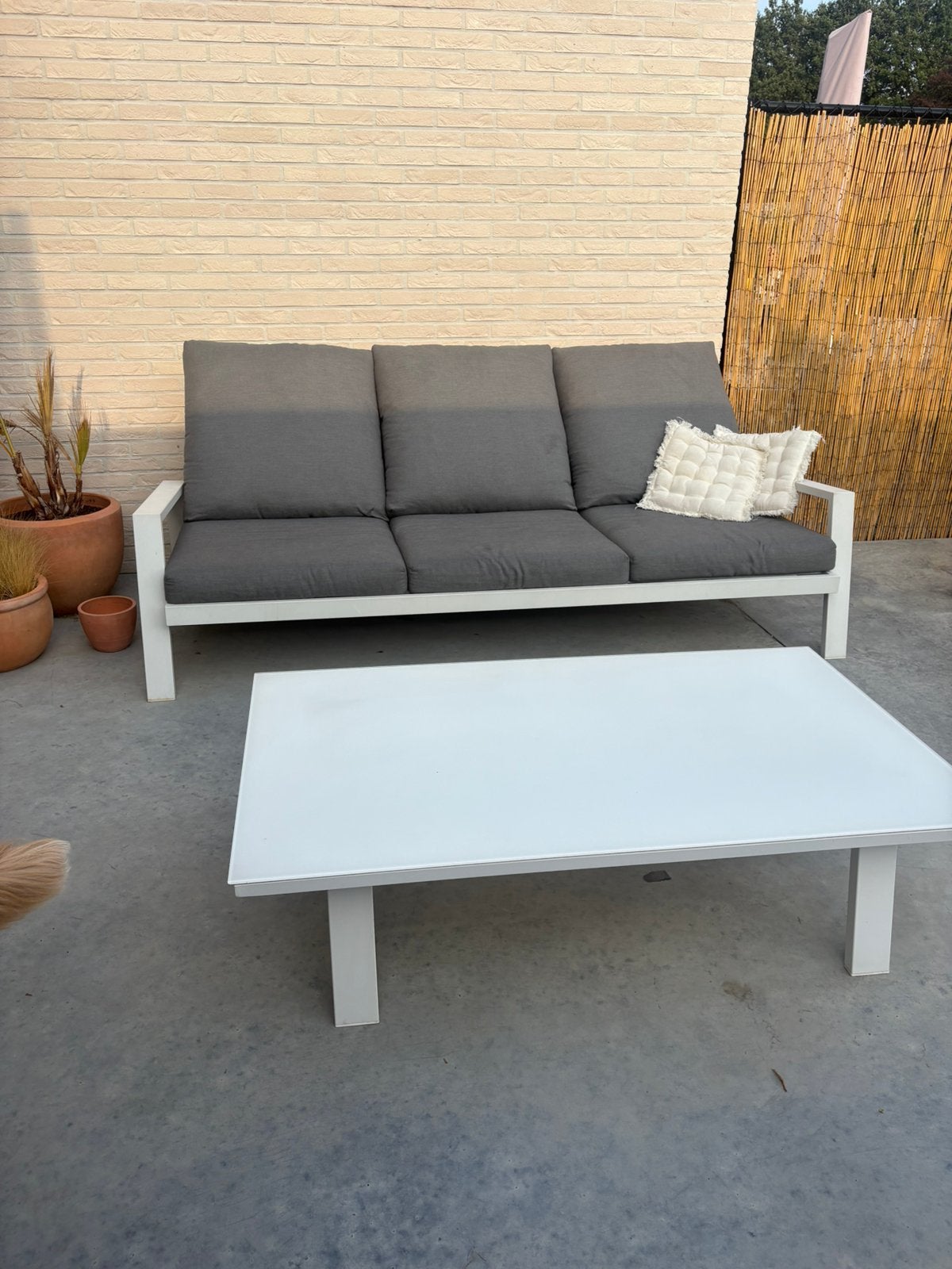 Lounge bank + tafel, Ophalen, Gebruikt, 3 zitplaatsen, Aluminium
