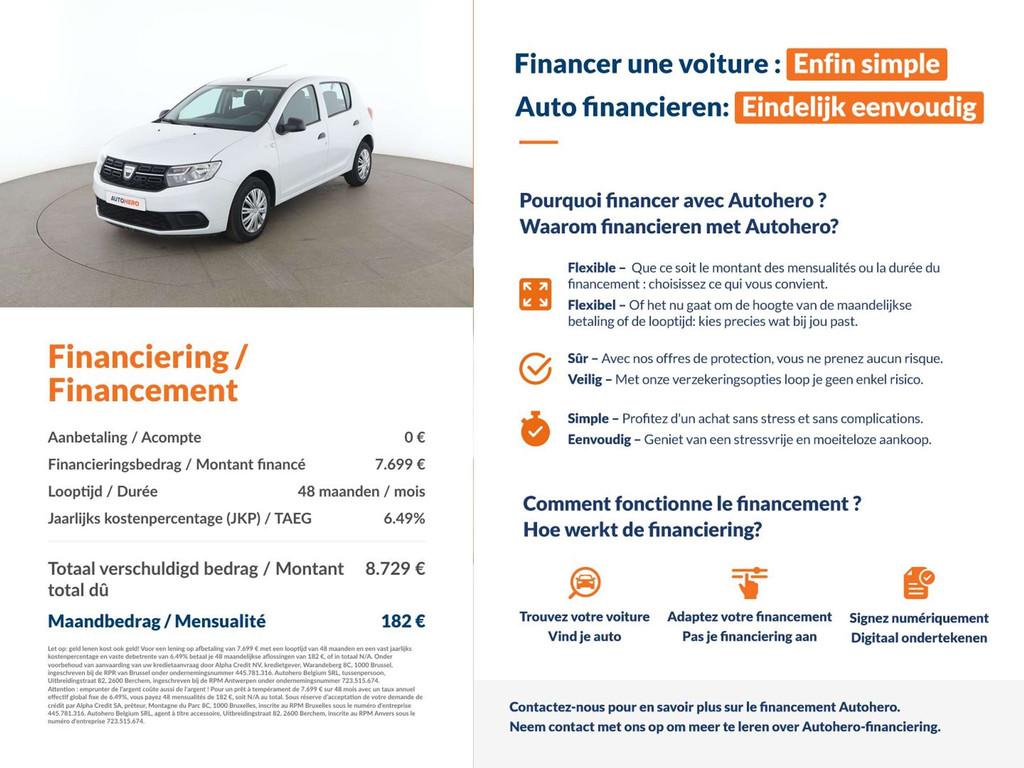 Dacia Sandero 1.0 SCe Essential (bj 2019), Auto's, Dacia, Voorwielaandrijving, Stof, Gebruikt, Wit