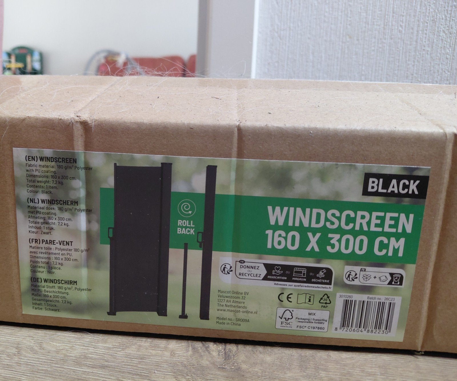 Zwart uitschuifbaar windscherm (nieuw), Jardin & Terrasse, Produits de culture, Enlèvement, Neuf