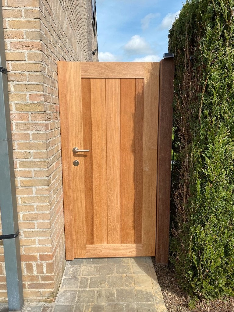 te koop mooie afzelia poort  met poortje, Ophalen, Nieuw, Met poort