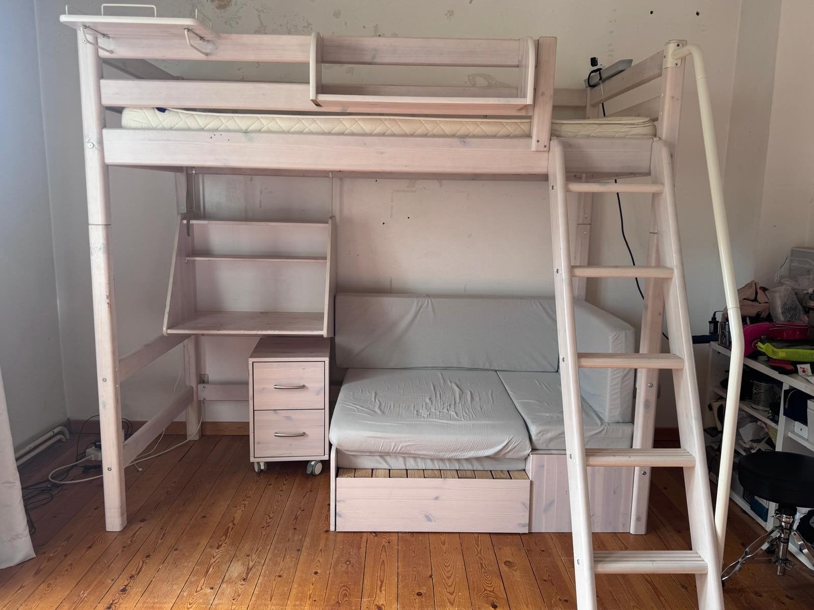 lit mezzanine Flexa avec bureau et canapé lit d'appoint, 100 cm, 210 cm, Enlèvement, Utilisé