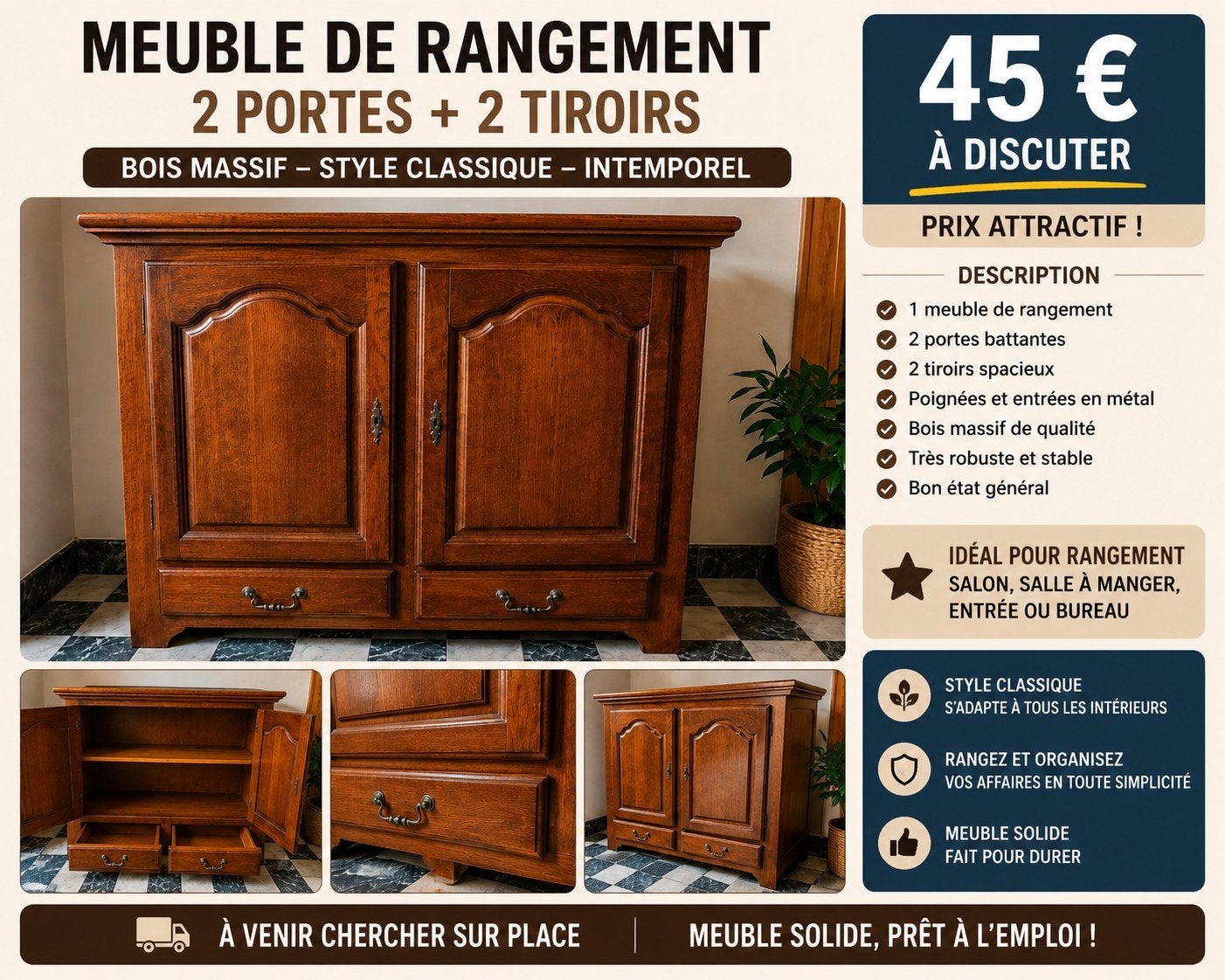 Meuble  costaud partie chene, Enlèvement