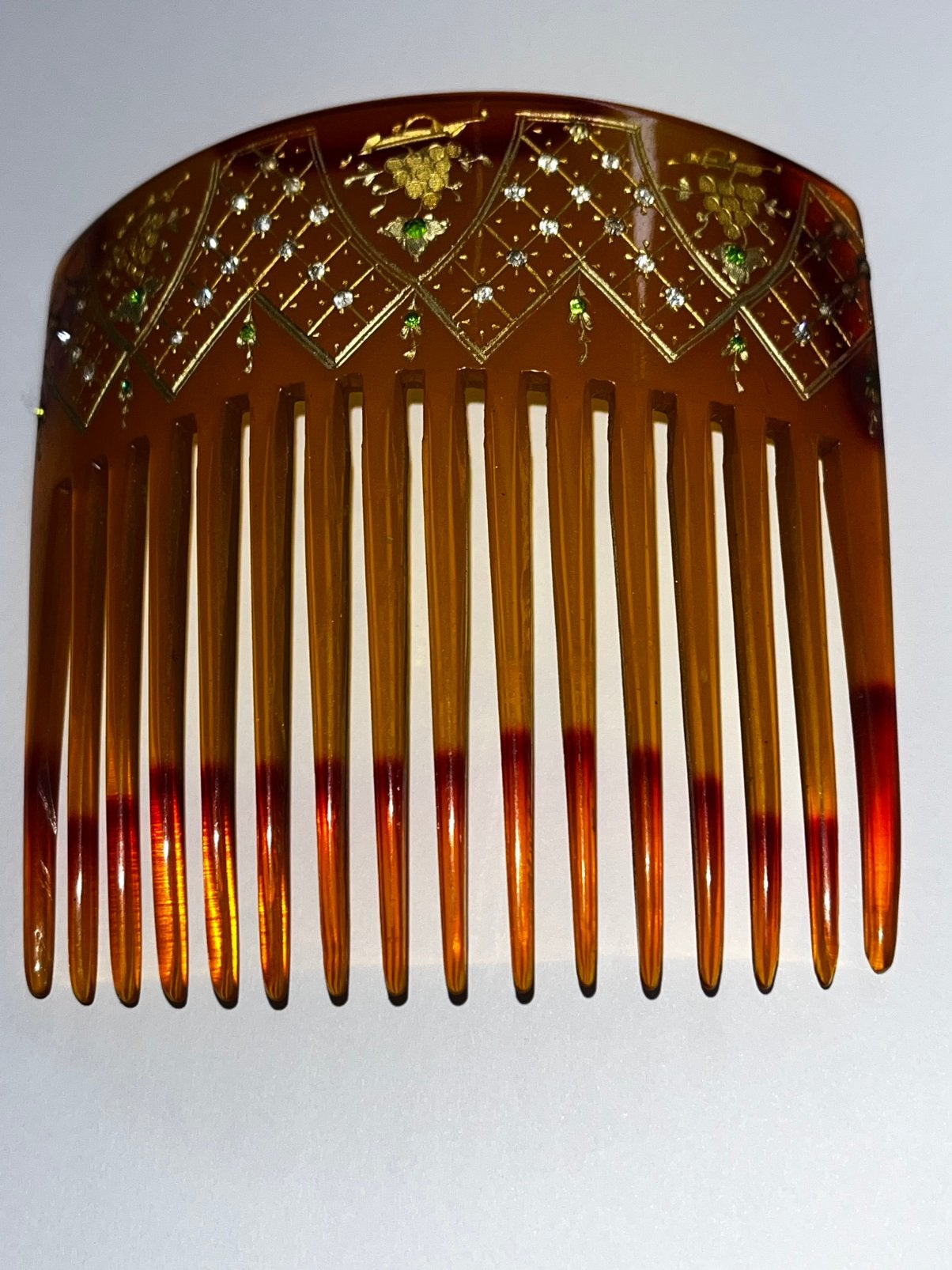 Antiek ca 1900 faux tortoise haarklem inleg goud, rijnstenen, Ophalen of Verzenden