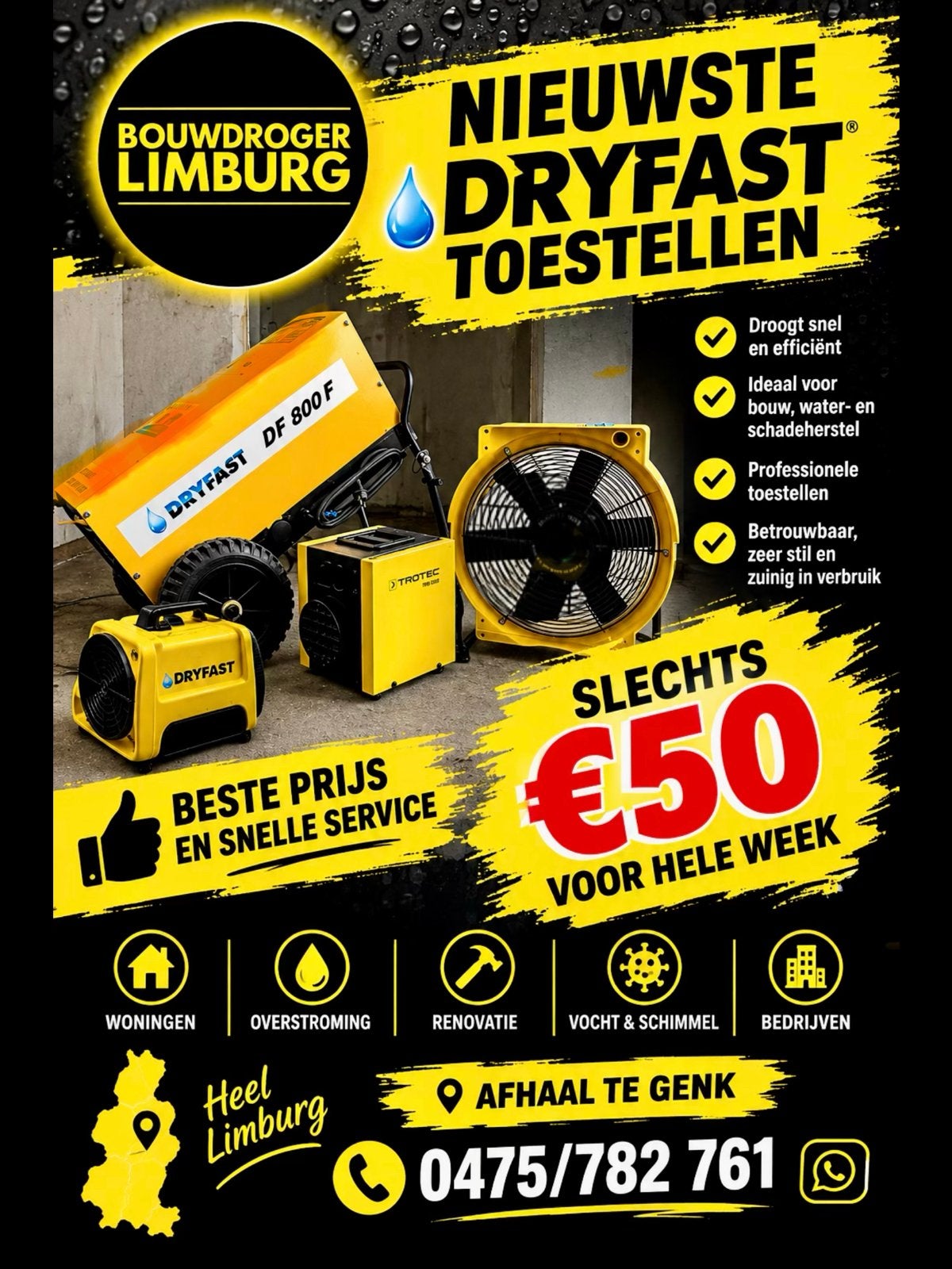 Bouwdroger huren Limburg, Genk ,Beste prijs ,snelle service, Ophalen, Zo goed als nieuw