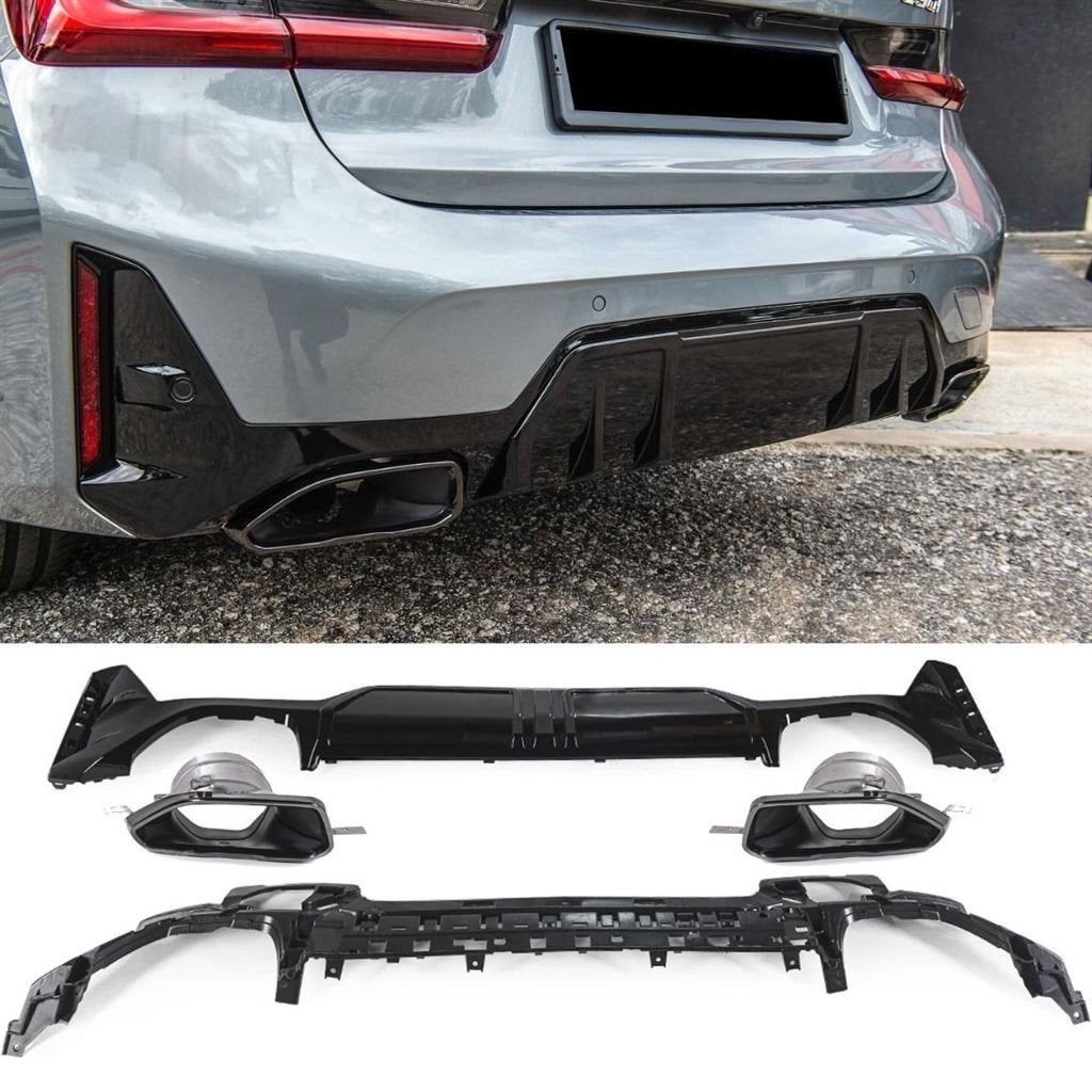 Diffuser + Uitlaat Zwart Bmw 3 Serie G20 G21 LCI M Pack M340, Envoi