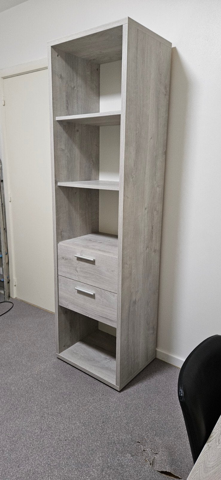 Mooie grijze houten boekenkast met 2 lades – nette staat, Ophalen, 200 cm of meer, 50 tot 100 cm, Met lade(s)