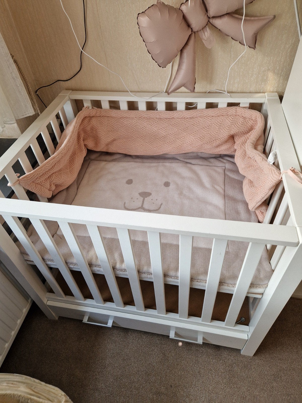 witte houten babybox/park, Enlèvement, Comme neuf, Carré, Réglable en hauteur