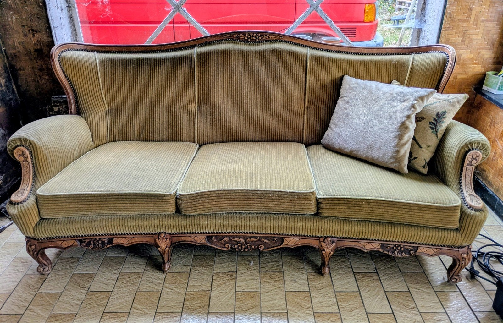 unieke fauteuil met extra eenzit, Huis en Inrichting, Ophalen, Gebruikt, Hout, Vintage